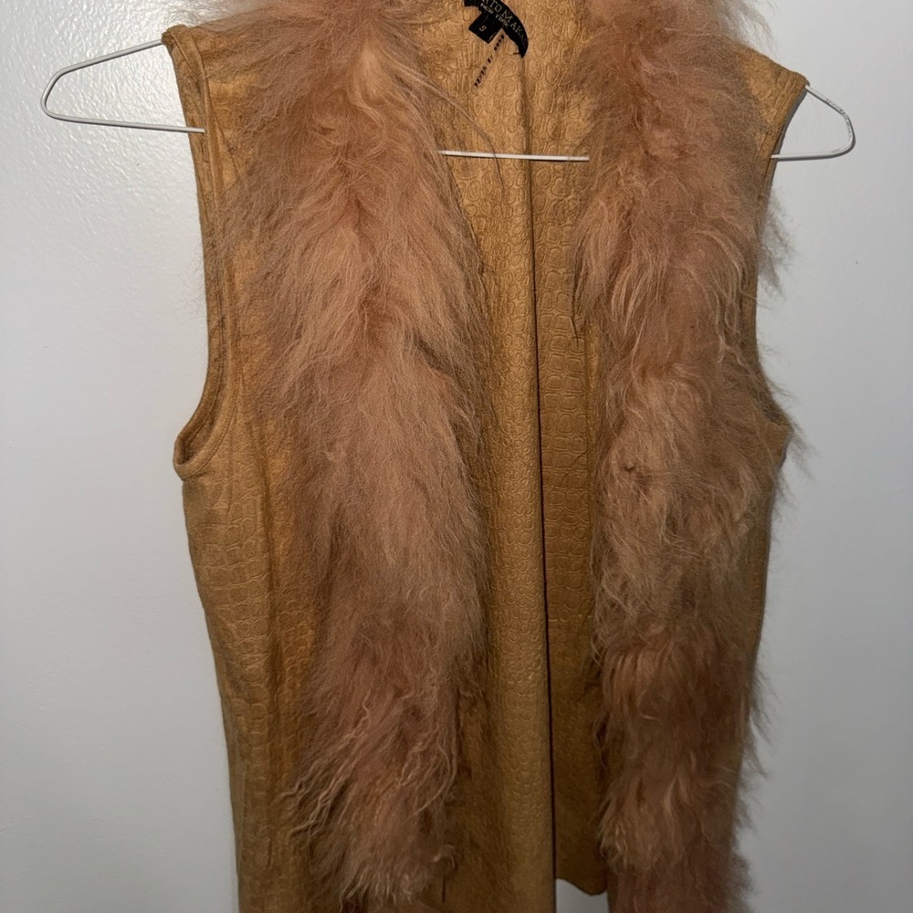 Faux Fur Trimmed Vest in Tan